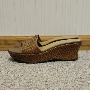 Stuart Weitzman Tan Woven Wedge Sandals, Women's 8. Coastal